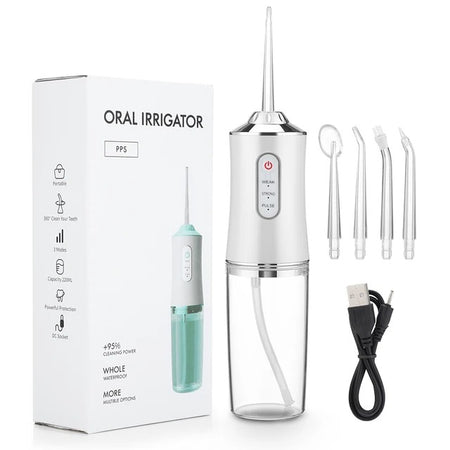 Jet dentaire gencives senssibles - Oral Irrigator X67 Blanc - 4 canules - un câble de recharge - Monhydropulseur.fr