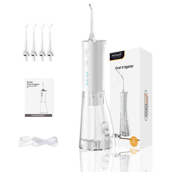 Packaging du jet dentaire en blanc pour gencive sensible avec 4 buses de rechange, câble d'alimentation et manuel d'utilisation