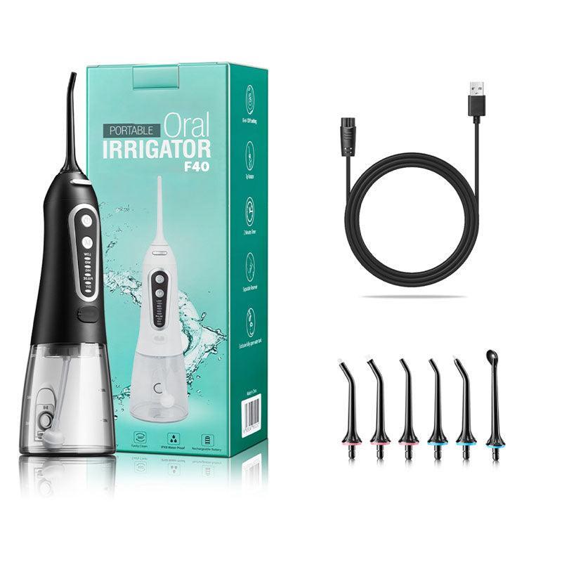 Packaging hydrojet dent noir oral irrigator f40 contenant un câble d'alimentation et 6 buses - monhydropulseur.fr