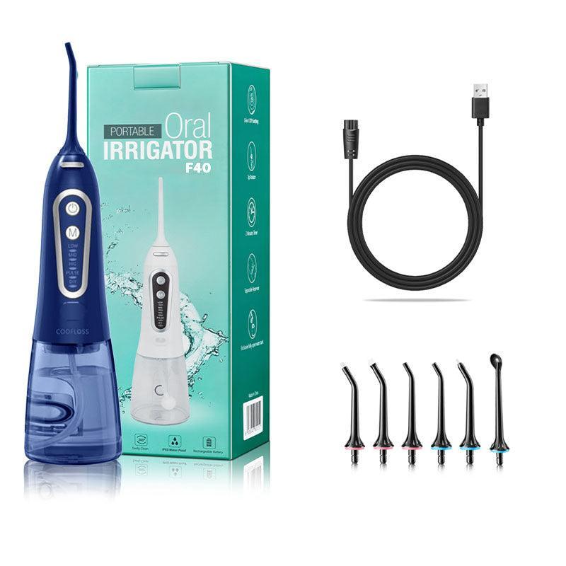 Hydropropulseur jet dentaire - Oral Irrigator F40 Bleu - 6 buses - un câble de recharge - monhydropulseur.fr