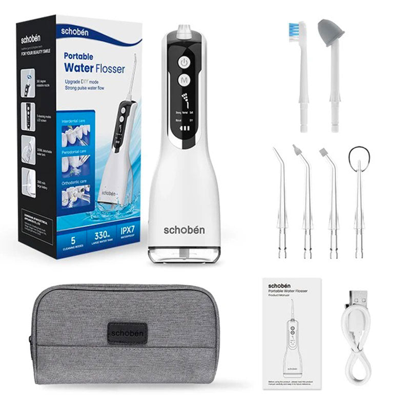 Hydropulseur appareil dentaire - Schoben L12 Blanc - 6 buses - notice - câble usb - trousse de voyage - MonHydropulseur.fr